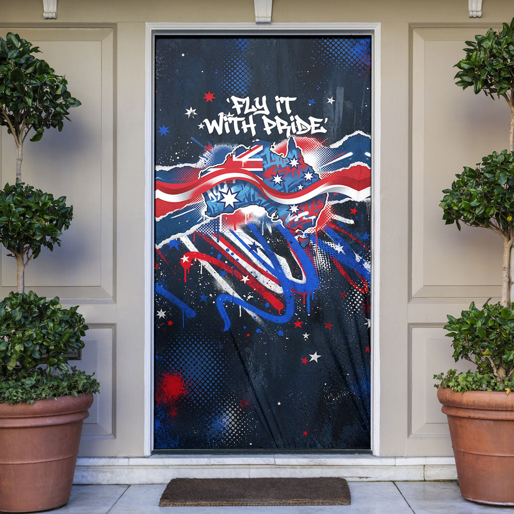 Australian National Flag Day Door Cover Kangaroo Mascot and Country Map