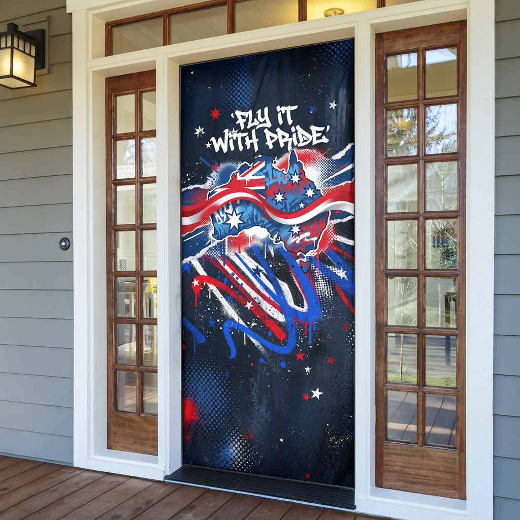 Australian National Flag Day Door Cover Kangaroo Mascot and Country Map
