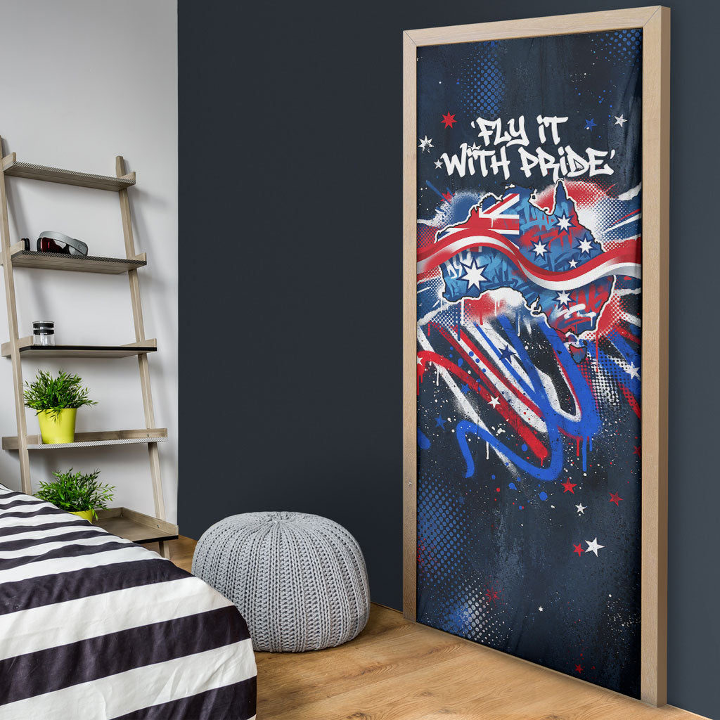 Australian National Flag Day Door Cover Kangaroo Mascot and Country Map