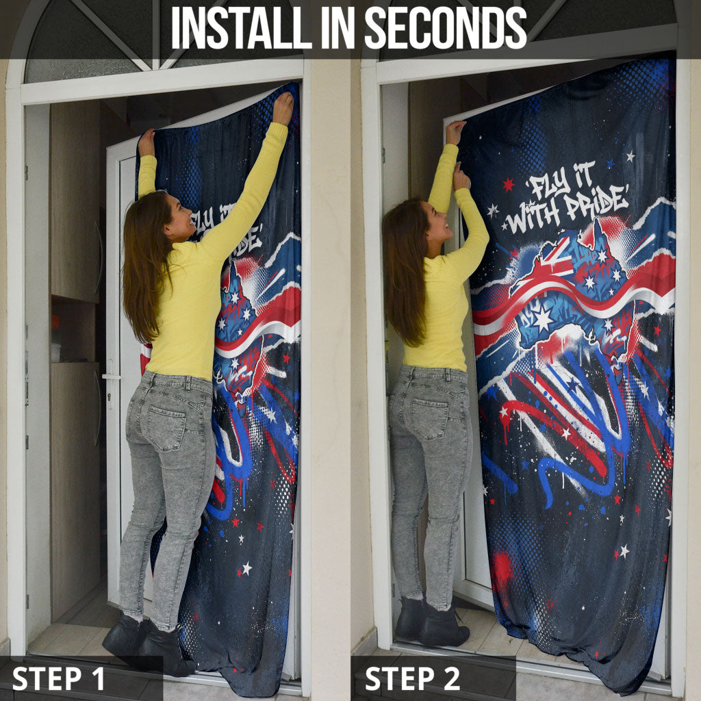 Australian National Flag Day Door Cover Kangaroo Mascot and Country Map