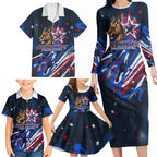 Australian National Flag Day Family Matching Long Sleeve Bodycon Dress and Hawaiian Shirt Kangaroo Mascot and Country Map