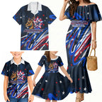Australian National Flag Day Family Matching Mermaid Dress and Hawaiian Shirt Kangaroo Mascot and Country Map