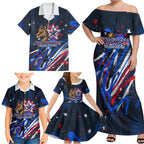 Australian National Flag Day Family Matching Off Shoulder Maxi Dress and Hawaiian Shirt Kangaroo Mascot and Country Map