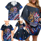 Australian National Flag Day Family Matching Off Shoulder Short Dress and Hawaiian Shirt Kangaroo Mascot and Country Map