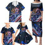 Australian National Flag Day Family Matching Puletasi and Hawaiian Shirt Kangaroo Mascot and Country Map