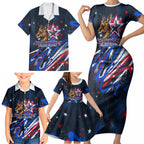 Australian National Flag Day Family Matching Short Sleeve Bodycon Dress and Hawaiian Shirt Kangaroo Mascot and Country Map
