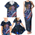 Australian National Flag Day Family Matching Tank Maxi Dress and Hawaiian Shirt Kangaroo Mascot and Country Map