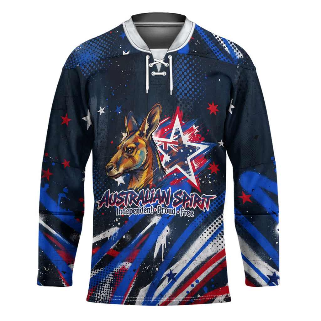 Australian National Flag Day Hockey Jersey Kangaroo Mascot and Country Map