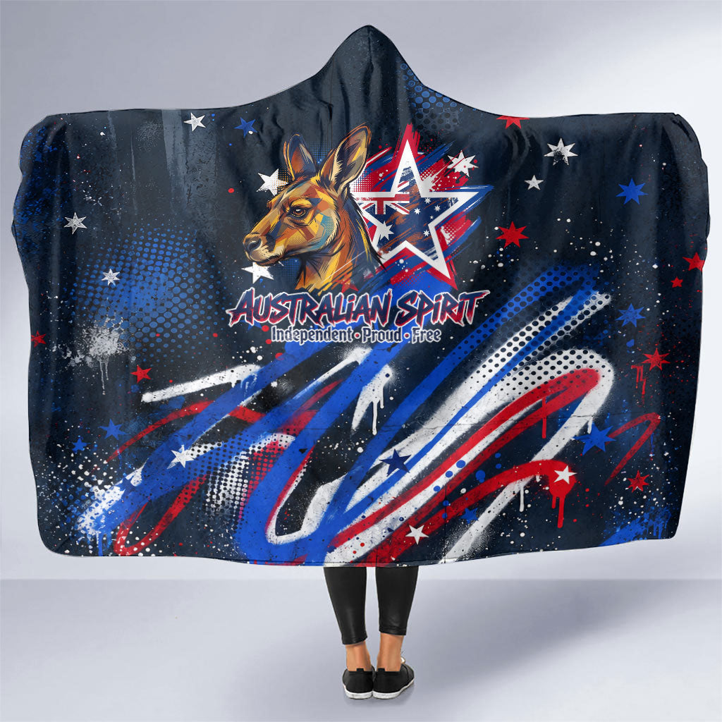 Australian National Flag Day Hooded Blanket Kangaroo Mascot and Country Map