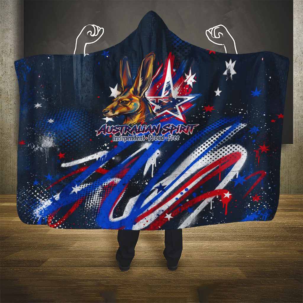 Australian National Flag Day Hooded Blanket Kangaroo Mascot and Country Map
