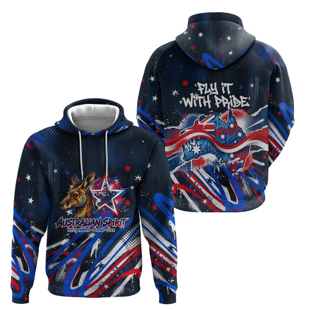 Australian National Flag Day Hoodie Kangaroo Mascot and Country Map