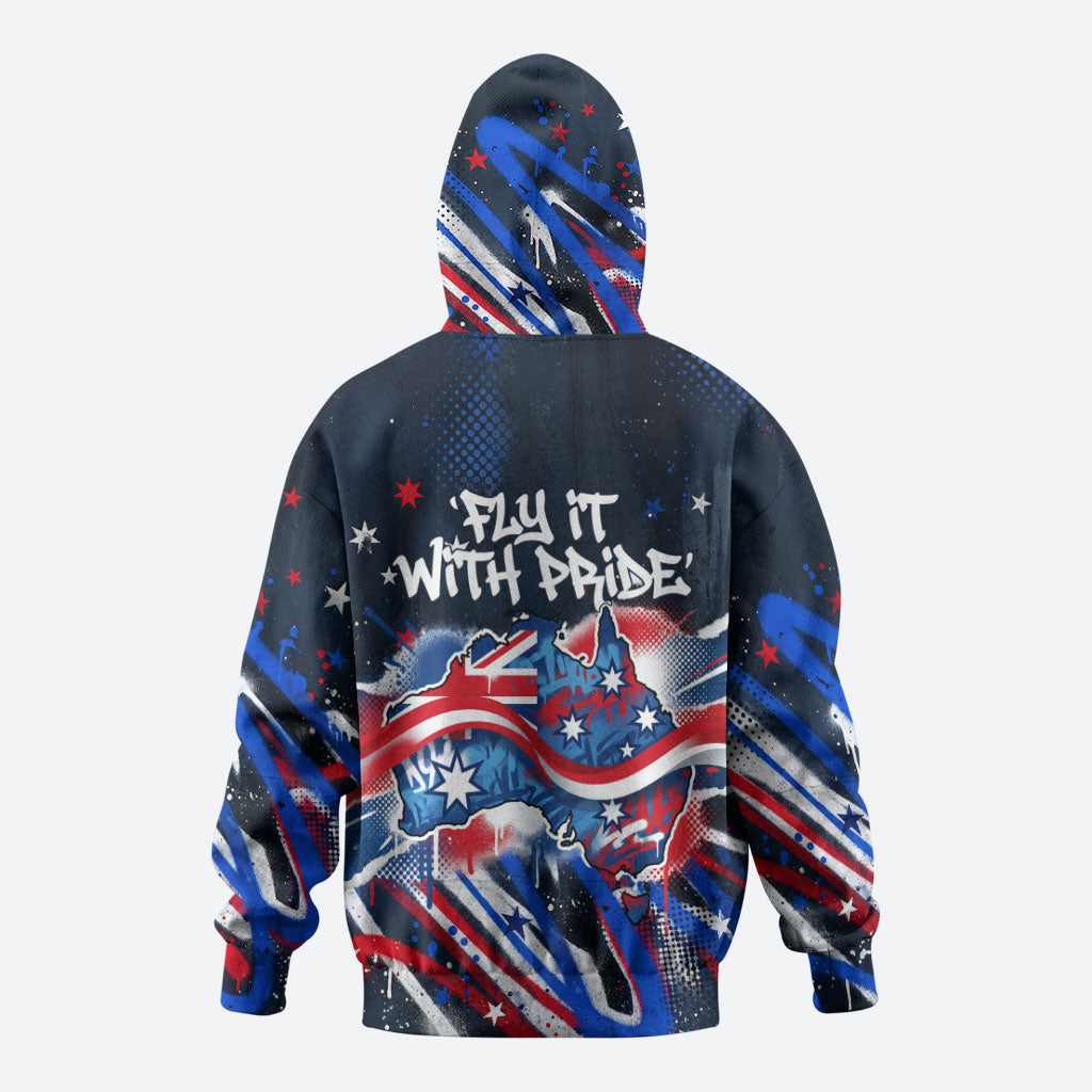 Australian National Flag Day Hoodie Kangaroo Mascot and Country Map
