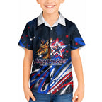 Australian National Flag Day Kid Hawaiian Shirt Kangaroo Mascot and Country Map