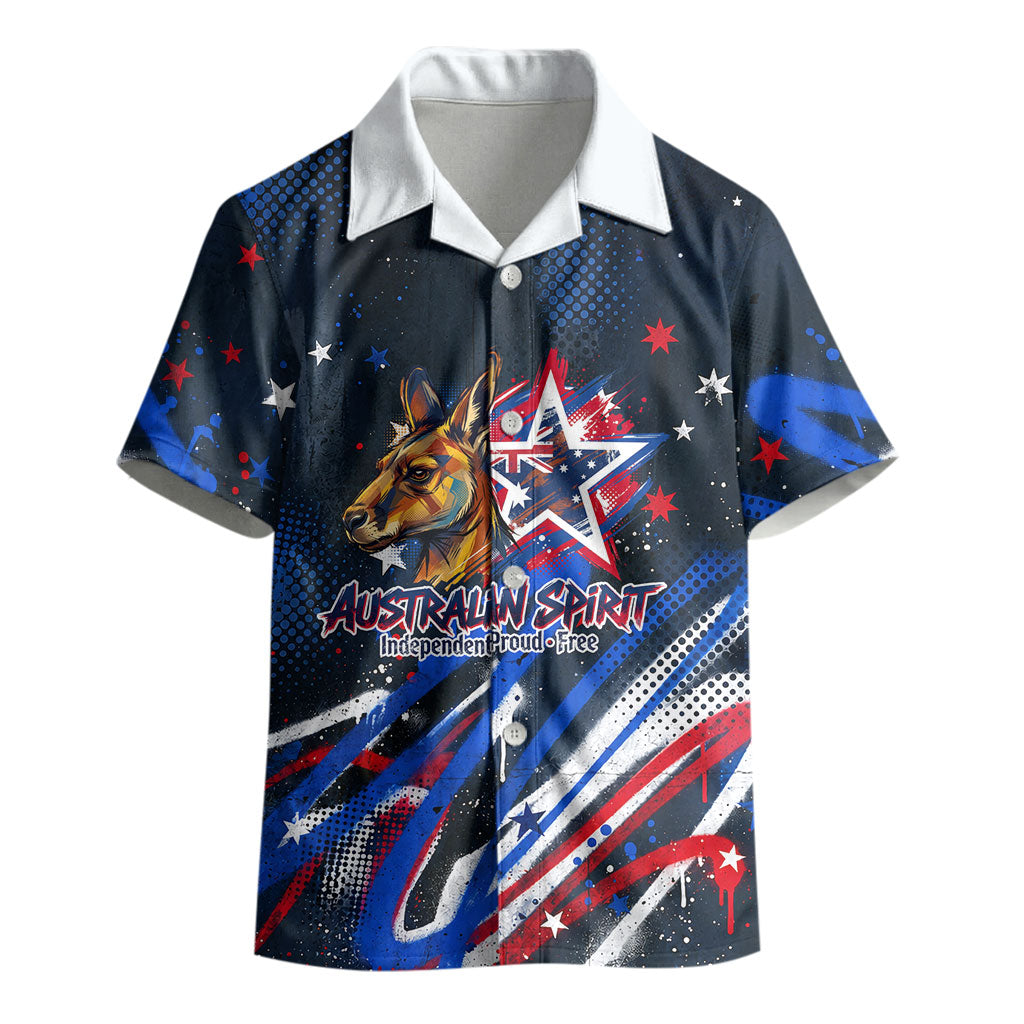 Australian National Flag Day Kid Hawaiian Shirt Kangaroo Mascot and Country Map