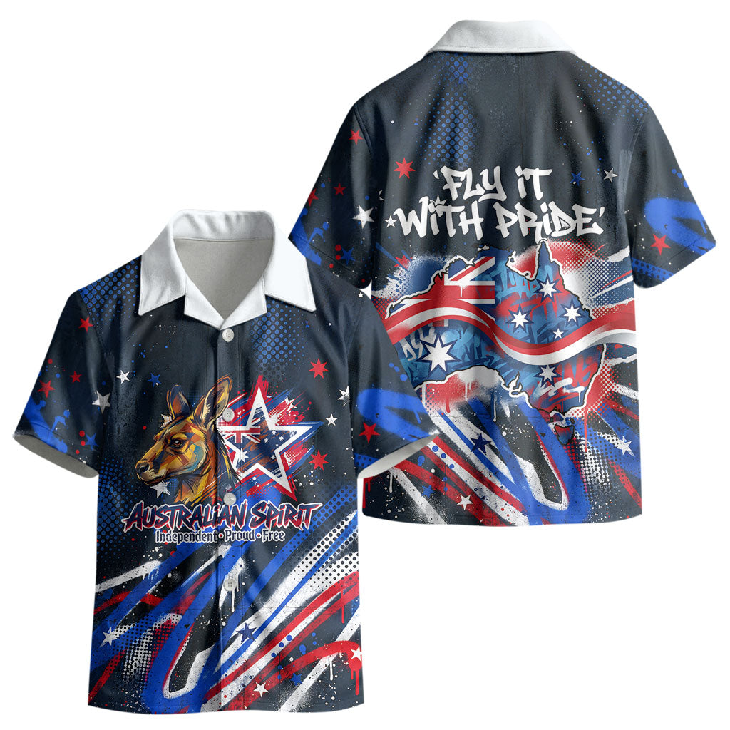 Australian National Flag Day Kid Hawaiian Shirt Kangaroo Mascot and Country Map