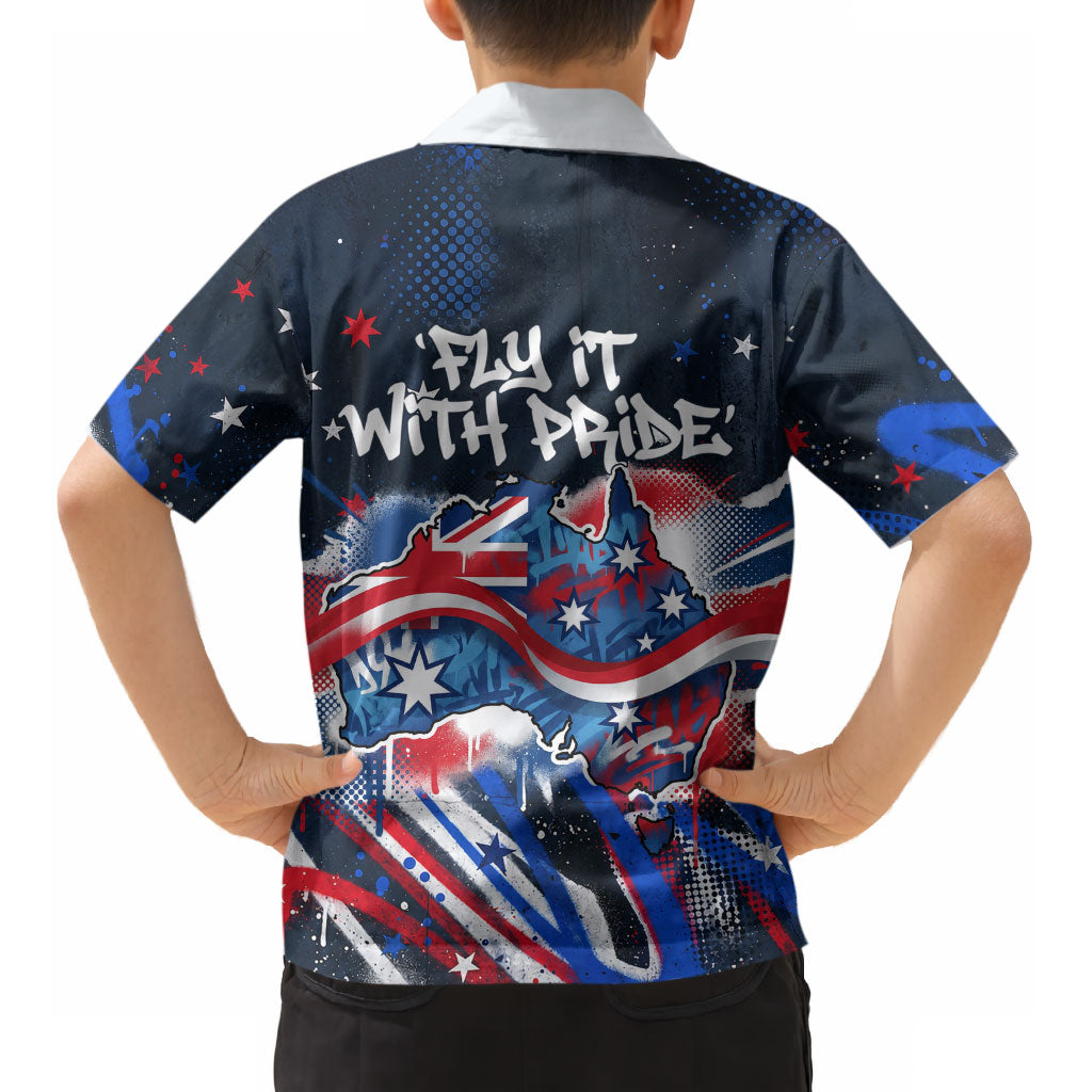 Australian National Flag Day Kid Hawaiian Shirt Kangaroo Mascot and Country Map
