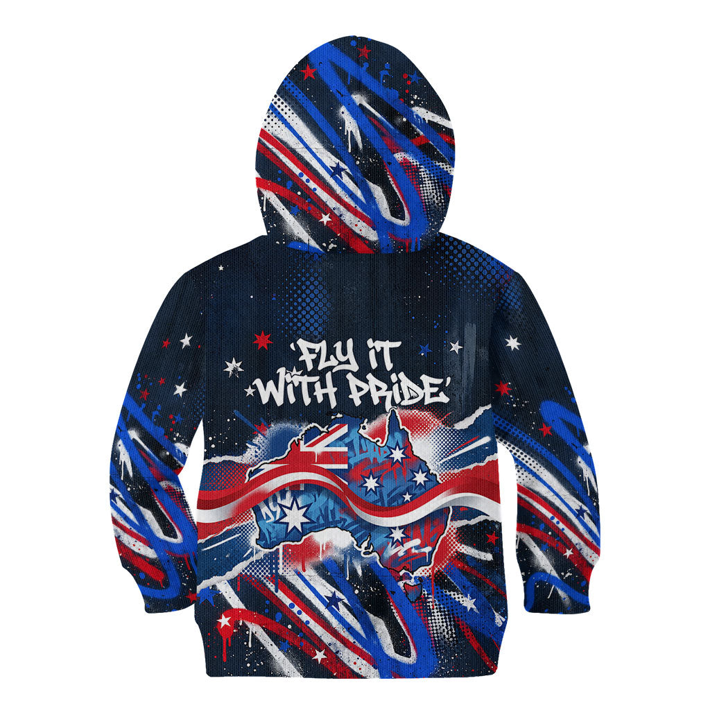 Australian National Flag Day Kid Hoodie Kangaroo Mascot and Country Map