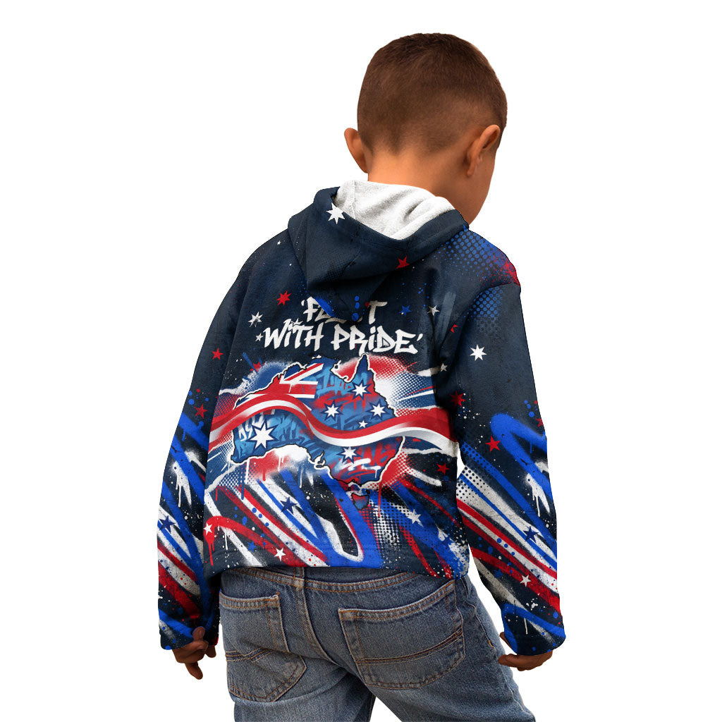 Australian National Flag Day Kid Hoodie Kangaroo Mascot and Country Map
