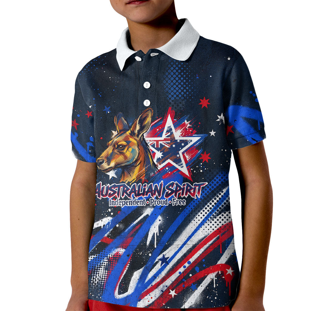 Australian National Flag Day Kid Polo Shirt Kangaroo Mascot and Country Map