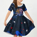 Australian National Flag Day Kid Short Sleeve Dress Kangaroo Mascot and Country Map