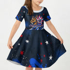 Australian National Flag Day Kid Short Sleeve Dress Kangaroo Mascot and Country Map