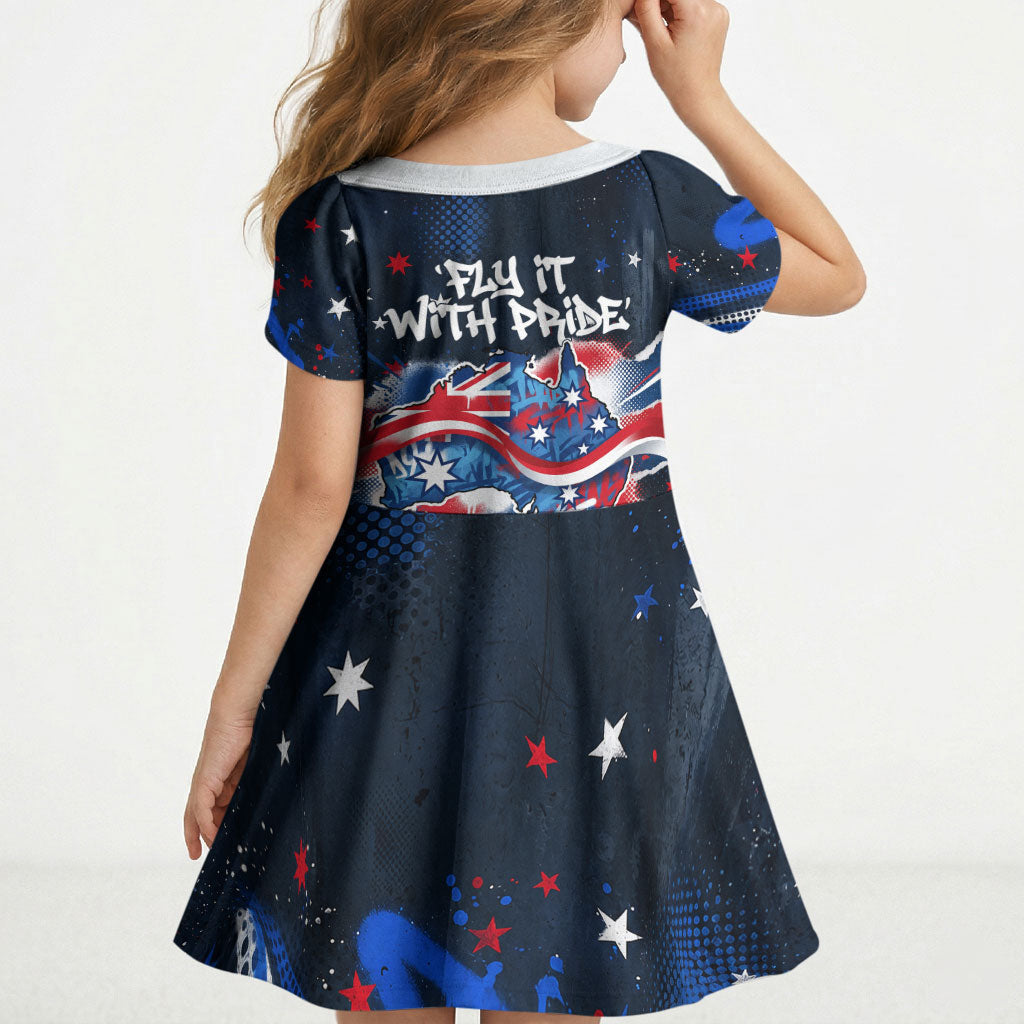 Australian National Flag Day Kid Short Sleeve Dress Kangaroo Mascot and Country Map
