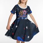 Australian National Flag Day Kid Short Sleeve Dress Kangaroo Mascot and Country Map