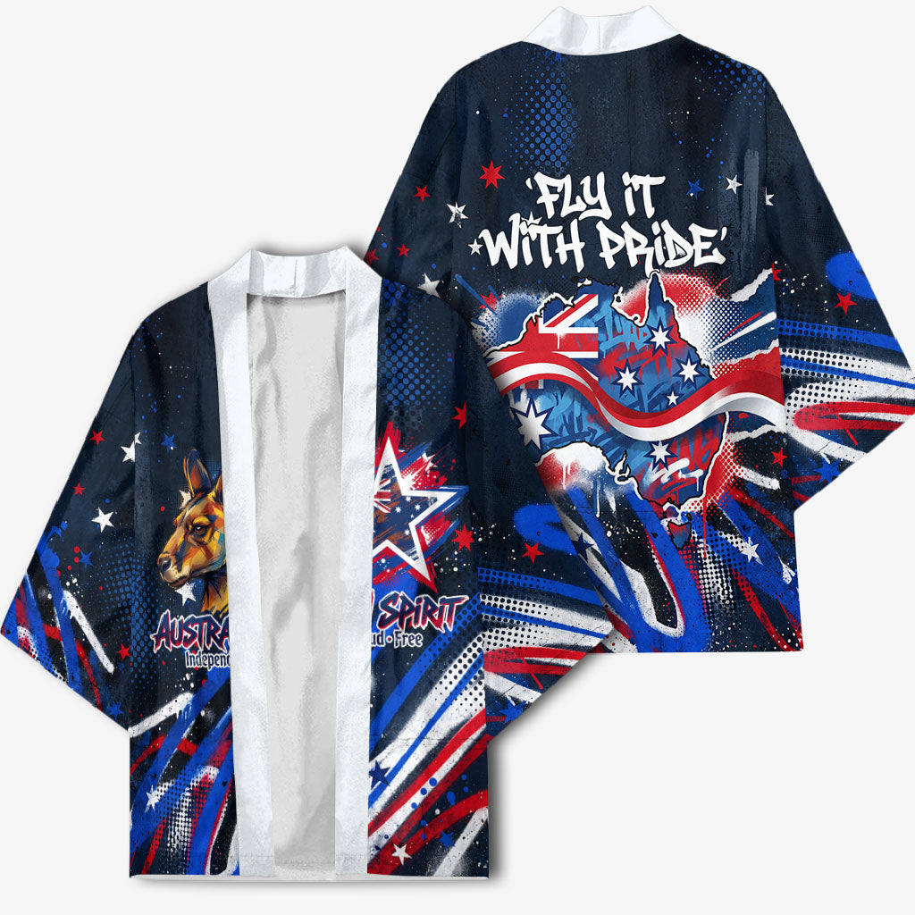Australian National Flag Day Kimono Kangaroo Mascot and Country Map