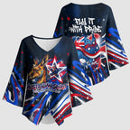Australian National Flag Day Kimono Sleeve Blouse Kangaroo Mascot and Country Map