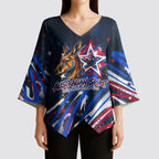 Australian National Flag Day Kimono Sleeve Blouse Kangaroo Mascot and Country Map