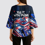 Australian National Flag Day Kimono Sleeve Blouse Kangaroo Mascot and Country Map