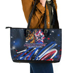 Australian National Flag Day Leather Tote Bag Kangaroo Mascot and Country Map