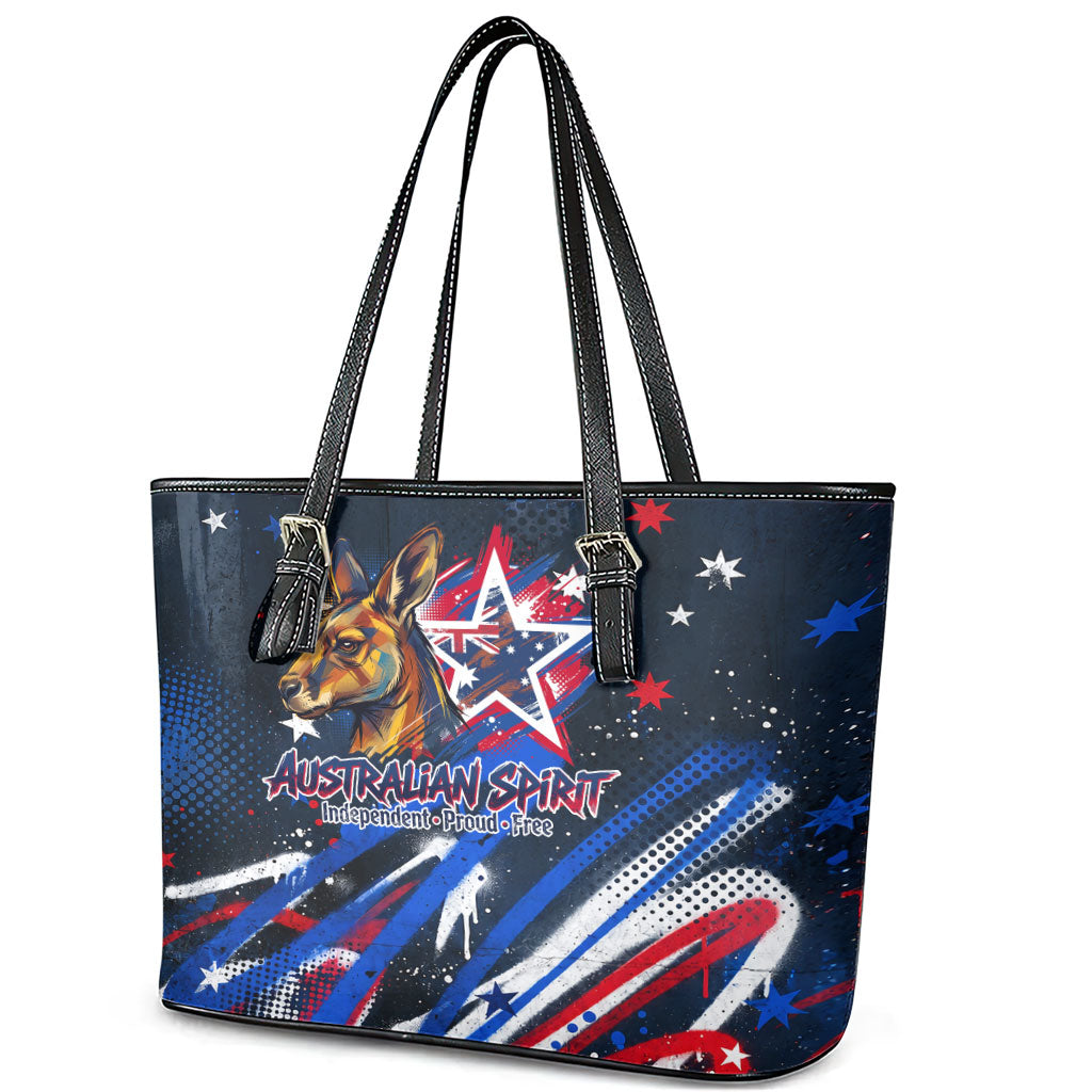 Australian National Flag Day Leather Tote Bag Kangaroo Mascot and Country Map