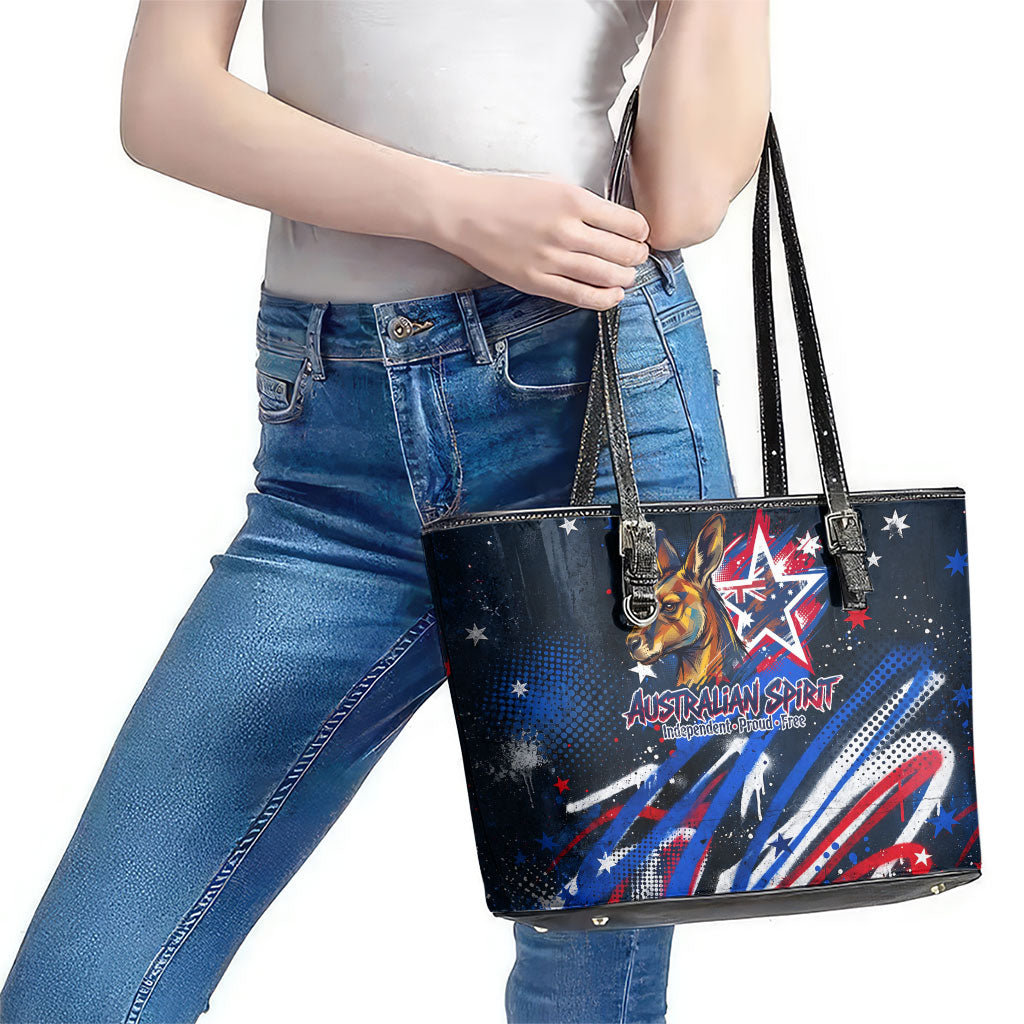 Australian National Flag Day Leather Tote Bag Kangaroo Mascot and Country Map