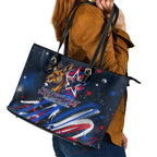 Australian National Flag Day Leather Tote Bag Kangaroo Mascot and Country Map