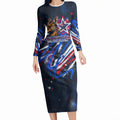 Australian National Flag Day Long Sleeve Bodycon Dress Kangaroo Mascot and Country Map