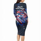 Australian National Flag Day Long Sleeve Bodycon Dress Kangaroo Mascot and Country Map
