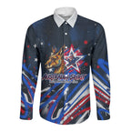 Australian National Flag Day Long Sleeve Button Shirt Kangaroo Mascot and Country Map
