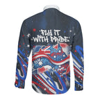 Australian National Flag Day Long Sleeve Button Shirt Kangaroo Mascot and Country Map