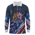 Australian National Flag Day Long Sleeve Polo Shirt Kangaroo Mascot and Country Map
