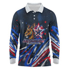 Australian National Flag Day Long Sleeve Polo Shirt Kangaroo Mascot and Country Map
