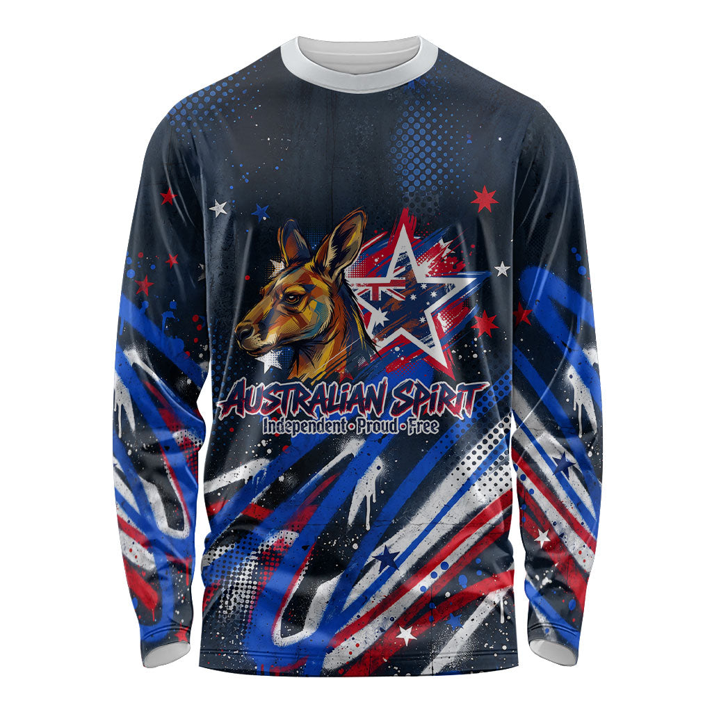 Australian National Flag Day Long Sleeve Shirt Kangaroo Mascot and Country Map
