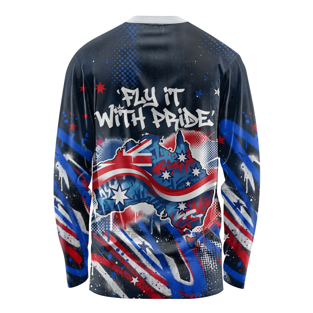 Australian National Flag Day Long Sleeve Shirt Kangaroo Mascot and Country Map