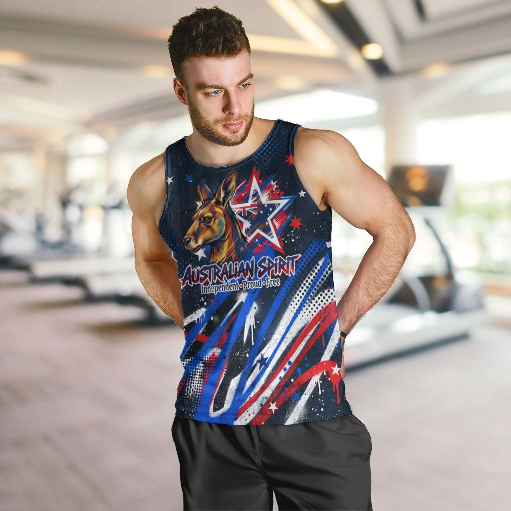 Australian National Flag Day Men Tank Top Kangaroo Mascot and Country Map