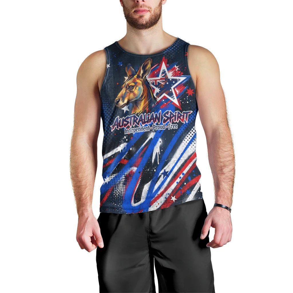Australian National Flag Day Men Tank Top Kangaroo Mascot and Country Map