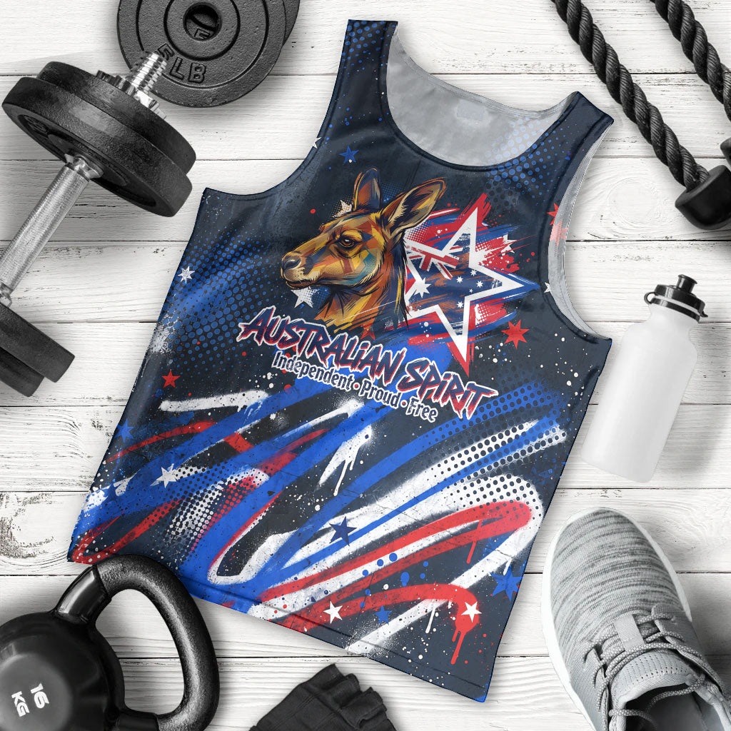 Australian National Flag Day Men Tank Top Kangaroo Mascot and Country Map
