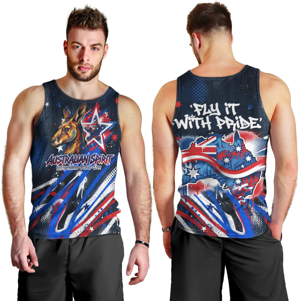 Australian National Flag Day Men Tank Top Kangaroo Mascot and Country Map