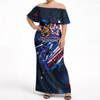 Australian National Flag Day Off Shoulder Maxi Dress Kangaroo Mascot and Country Map