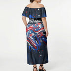 Australian National Flag Day Off Shoulder Maxi Dress Kangaroo Mascot and Country Map