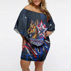 Australian National Flag Day Off Shoulder Short Dress Kangaroo Mascot and Country Map
